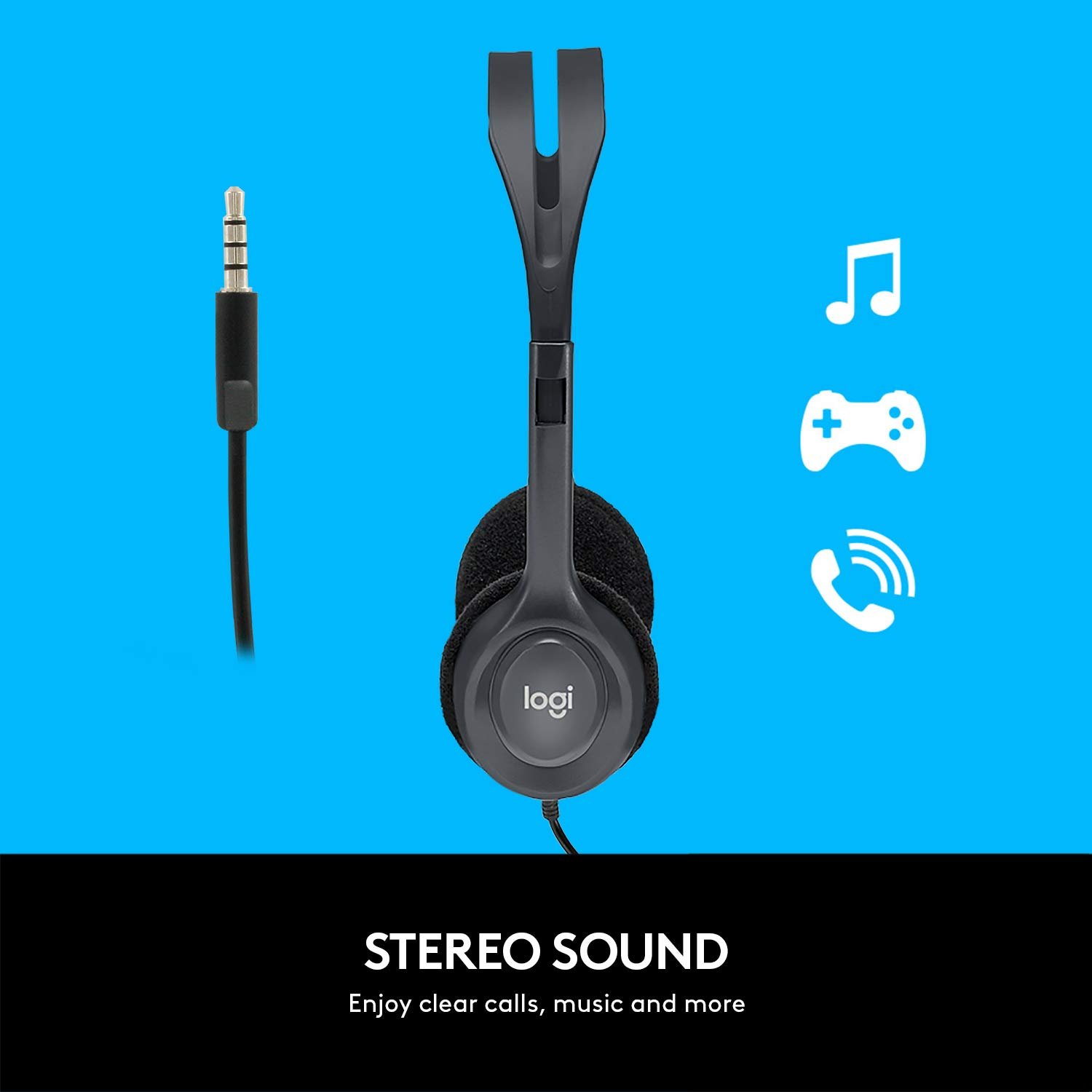 Logitech H111 Wired On Ear Headphones With Mic Black - Image 2