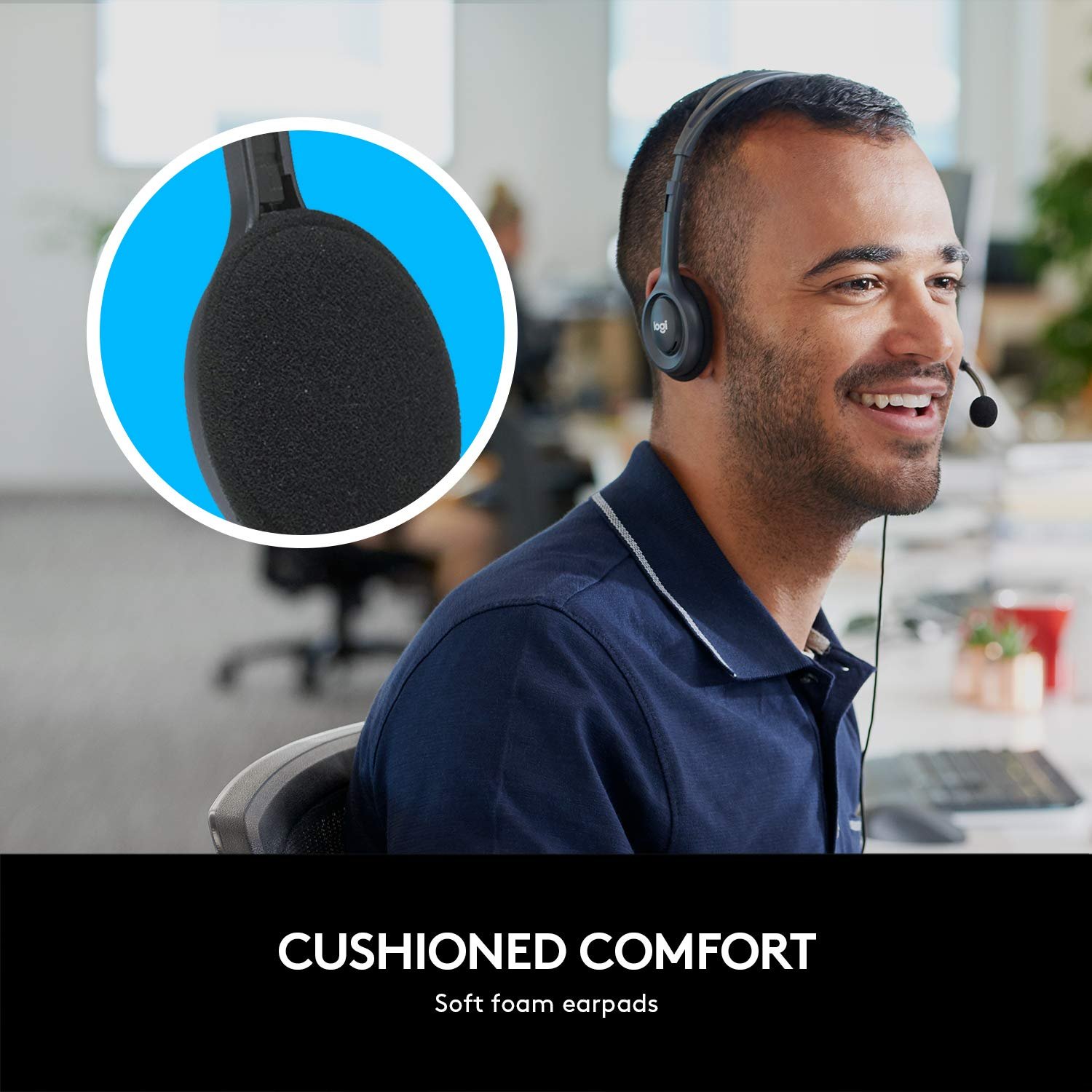 Logitech H111 Wired On Ear Headphones With Mic Black - Image 3